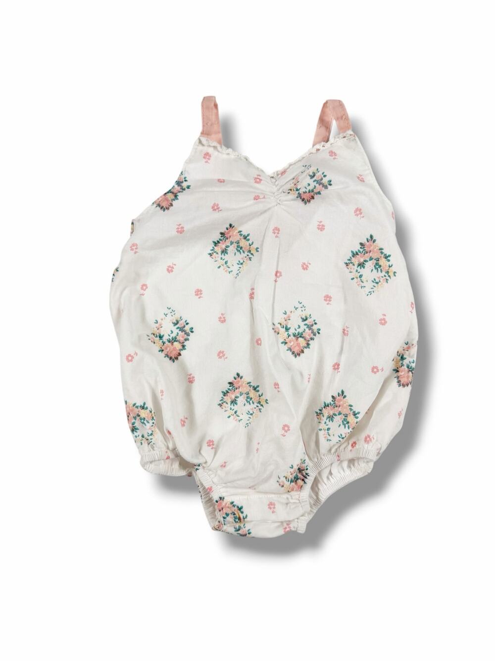 Rachel Ashwell Floral Cotton Bubble Romper Ivory Pink Size 3–6 Months